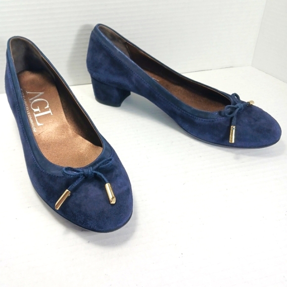 Attilio Giusti Leombruni Shoes - AGL Kristen Navy Suede Ballet Flats Covered Block Heels Rubber Sole EUC Sz 41